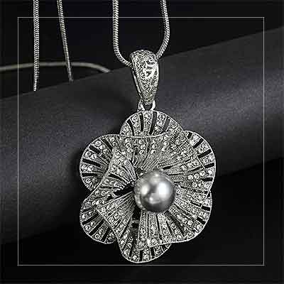 Art-Deco-Flower-Pendant-Pearl-Necklace - mayfairtrends