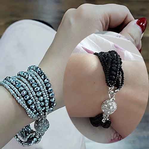 Multi-Strand-Crystal-Beads-Bracelet-on-woman’s-wrist-Mayfairtrends
