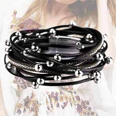 Boho-Chic-Stacking-Leather-Bracelet-color-black