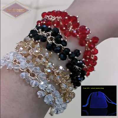Woman-wearing-on-wrist-multi-colour-Crystal-Cluster-Adjustable-Bracelets-Mayfairtrends