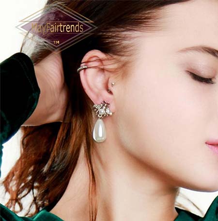 side-view-woman-Dangle-Drop-Pearl-Crystal-Earrings