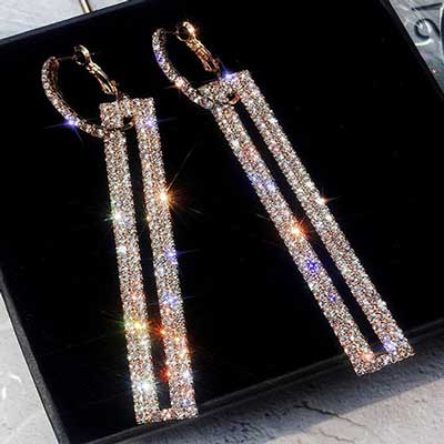 white-background-Art Deco Rectangle Drop Crystal Earrings-color-Rhodium